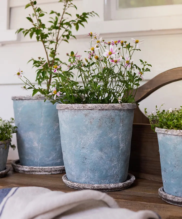 Sea Blue Pot and Saucer - Small