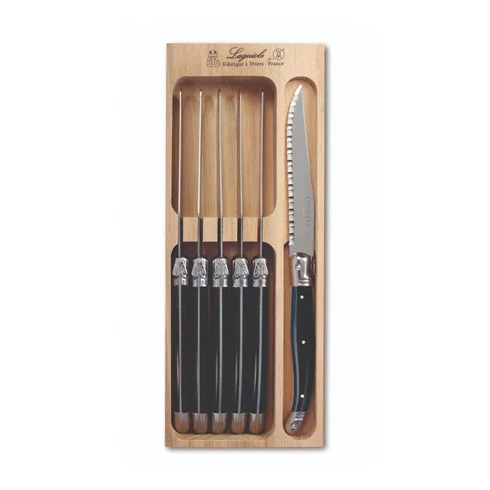 VERDIER Steak Knives in Tray - 6pc Black