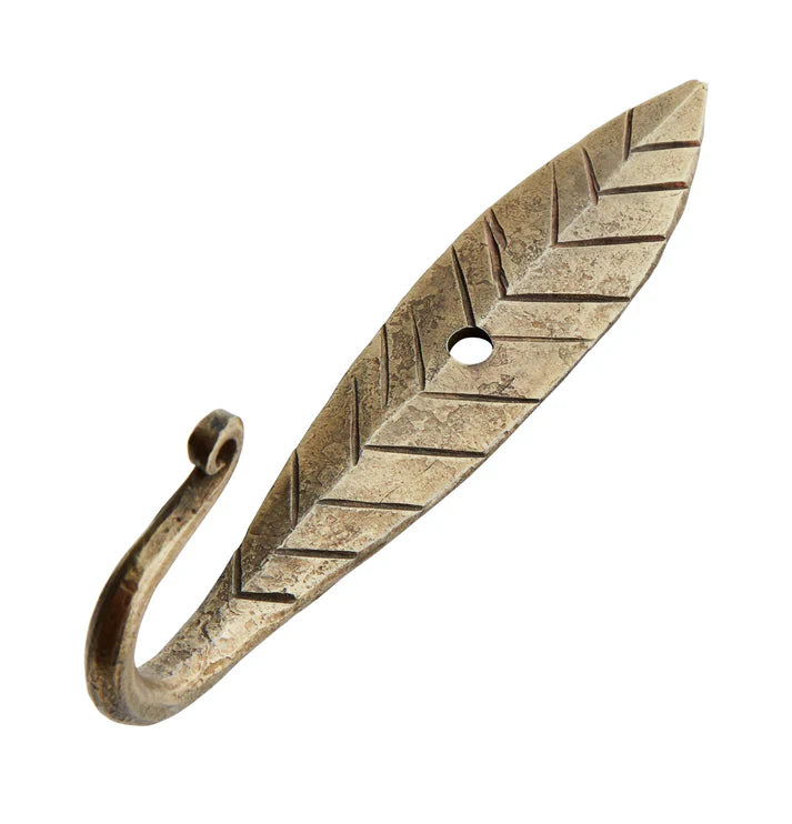 Hand Forged Brass Iron Leaf Hook - Large