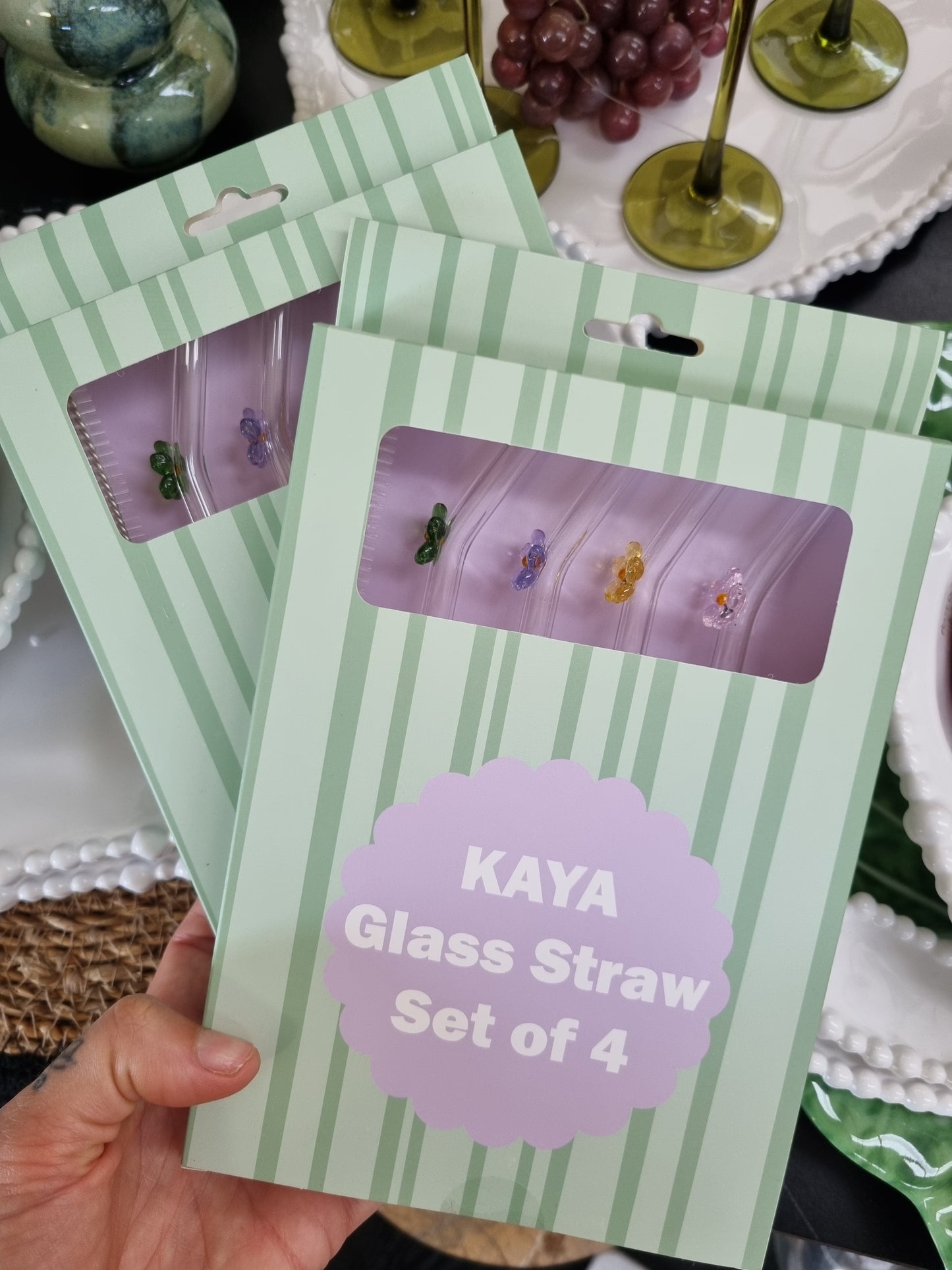 Kaya Flower Glass Straws S/4