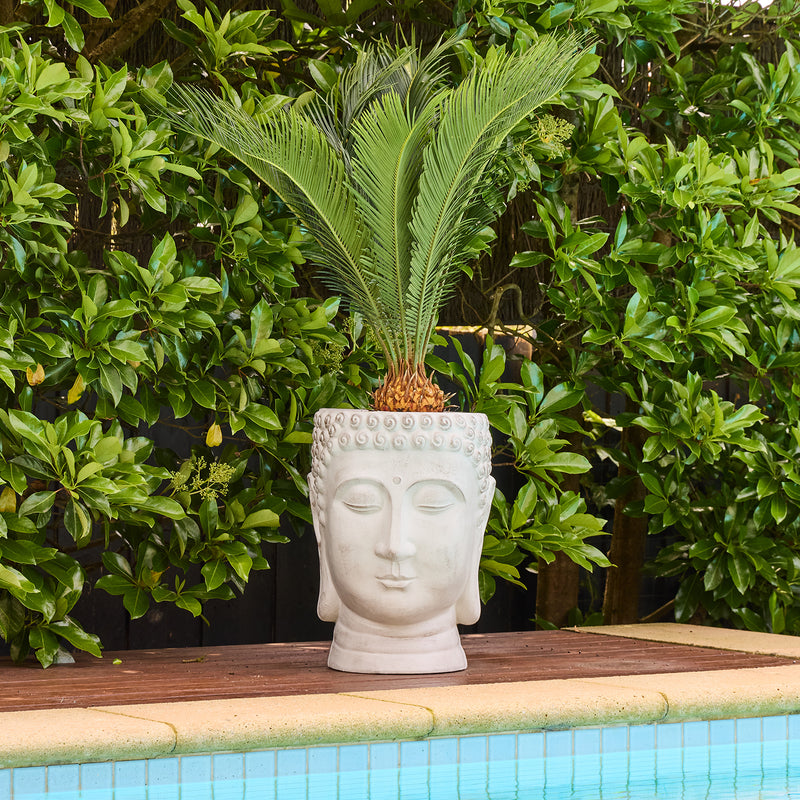 Balinese Buddha Planter - Grey/White