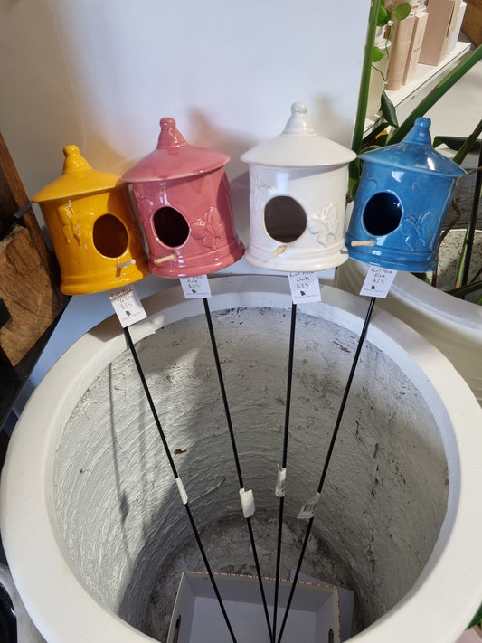 Ceramic Bird House Stake