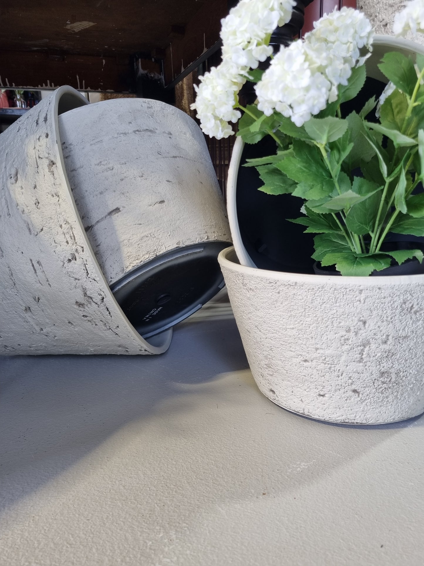 Rustic Stone Look Shallow Planters