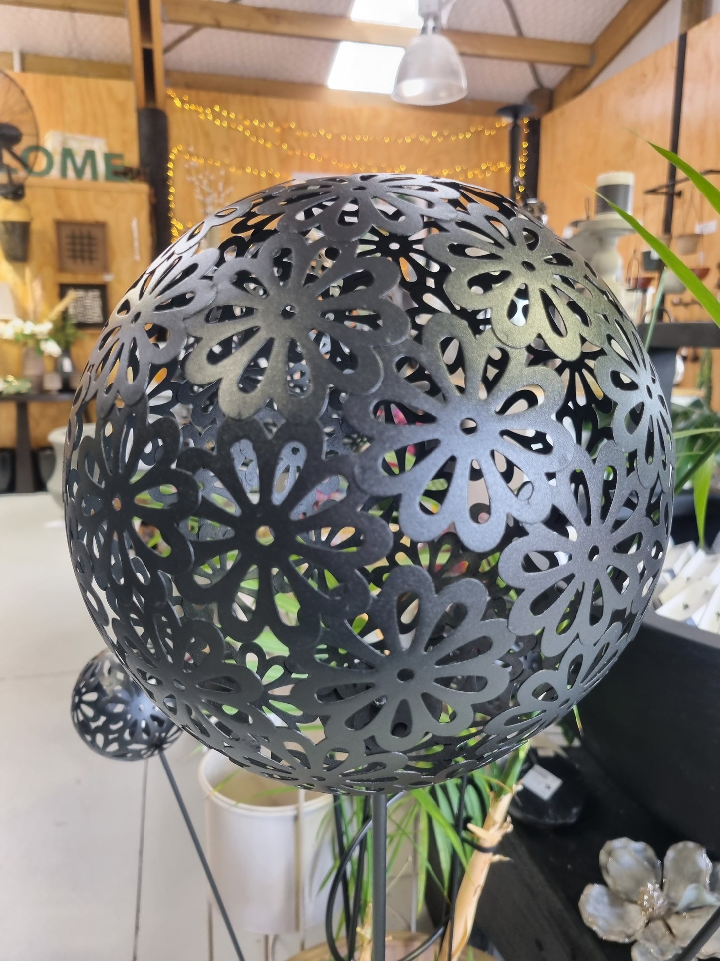 Floral Sphere Stake - Large Black