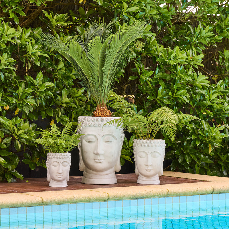 Balinese Buddha Planter - Grey/White