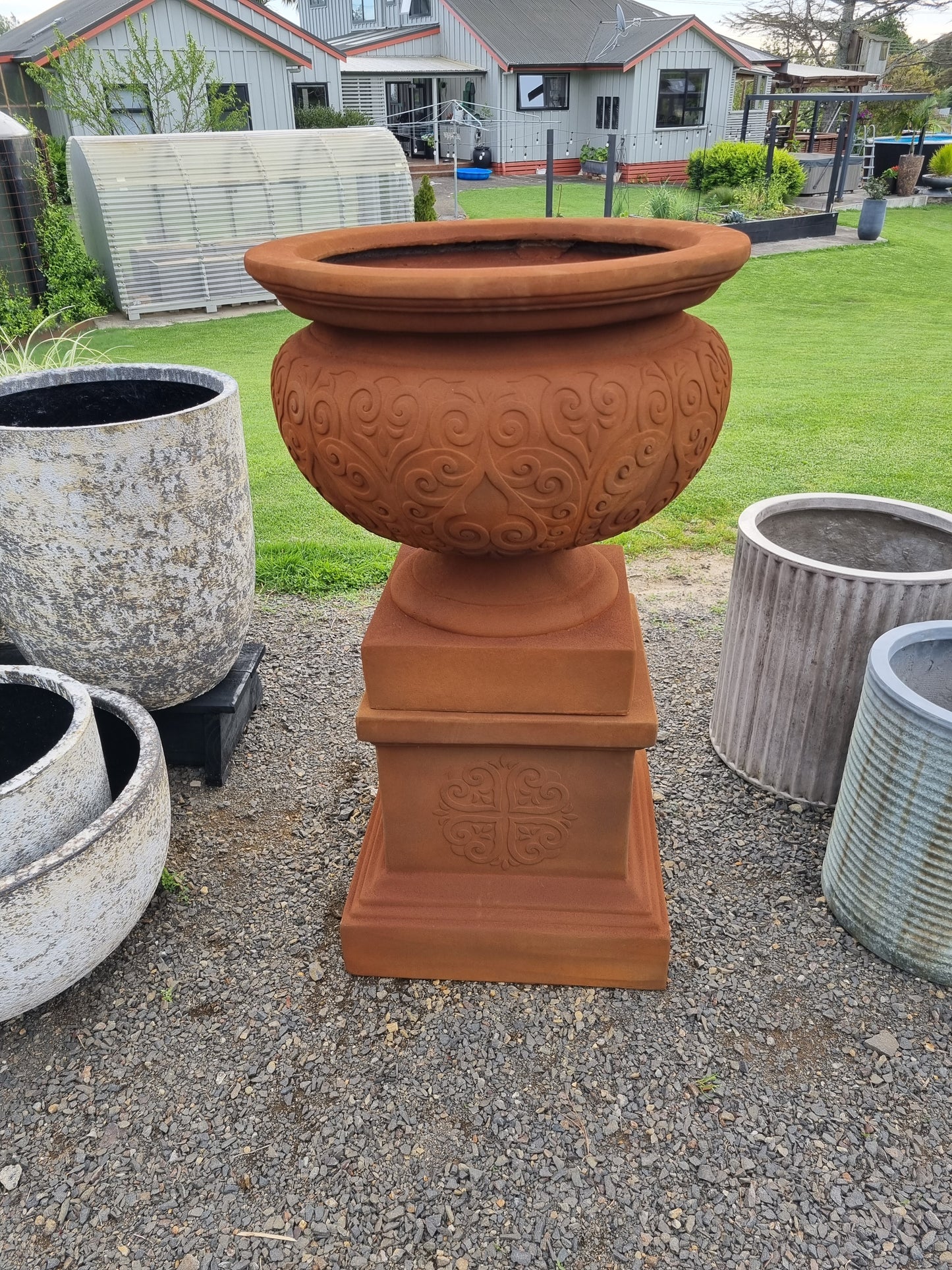 Renaissance Urn and Pedestal - Rust