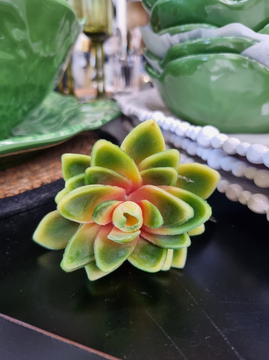 Faux Lotus Succulent Green/Yellow 13cm