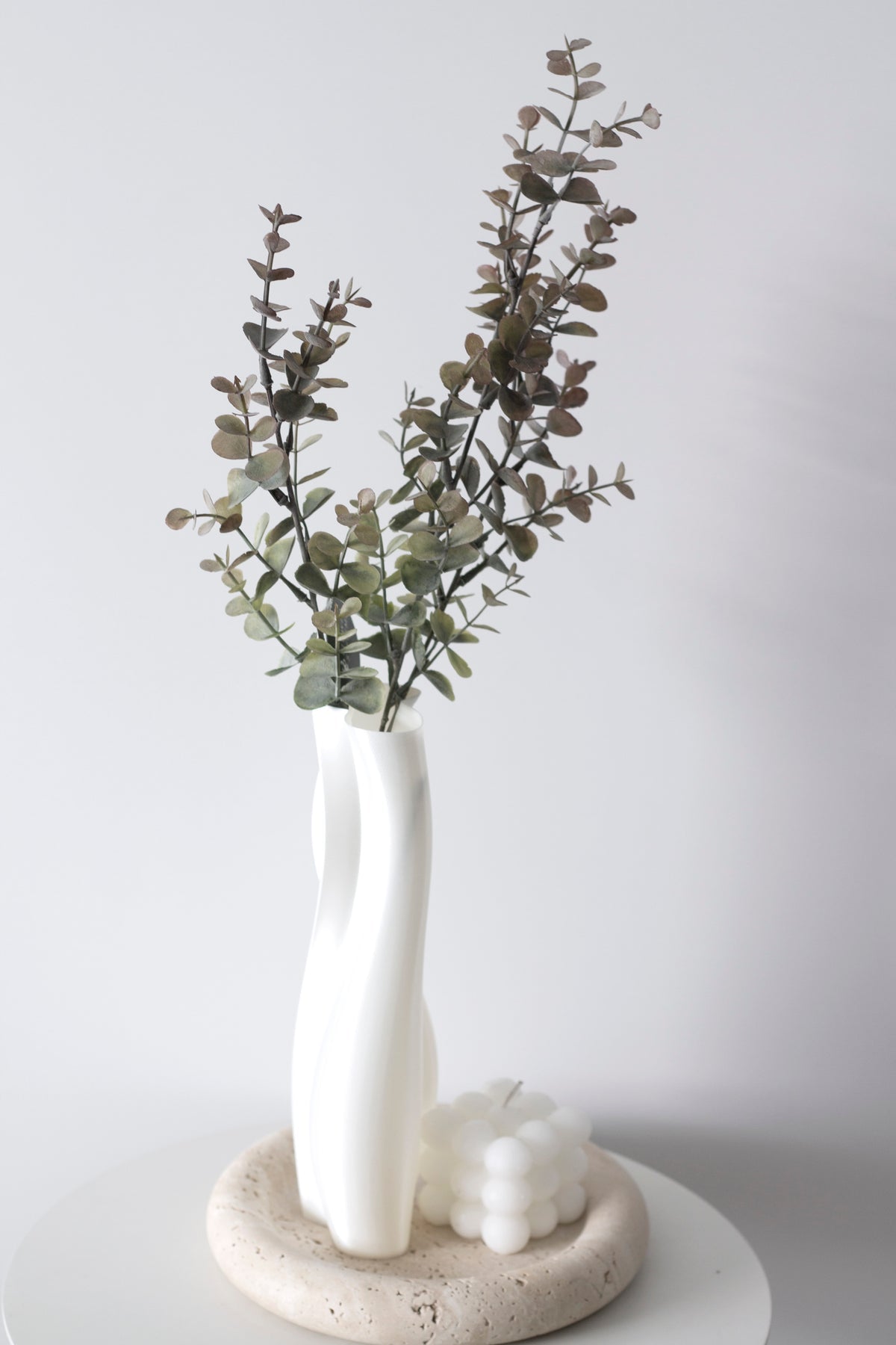 Faux Silver Dollar Grey Pink Stem 65cm
