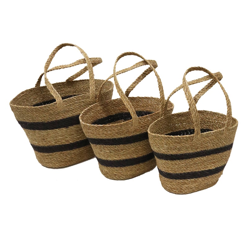 Seagrass Shopping Basket - Brown Stripe