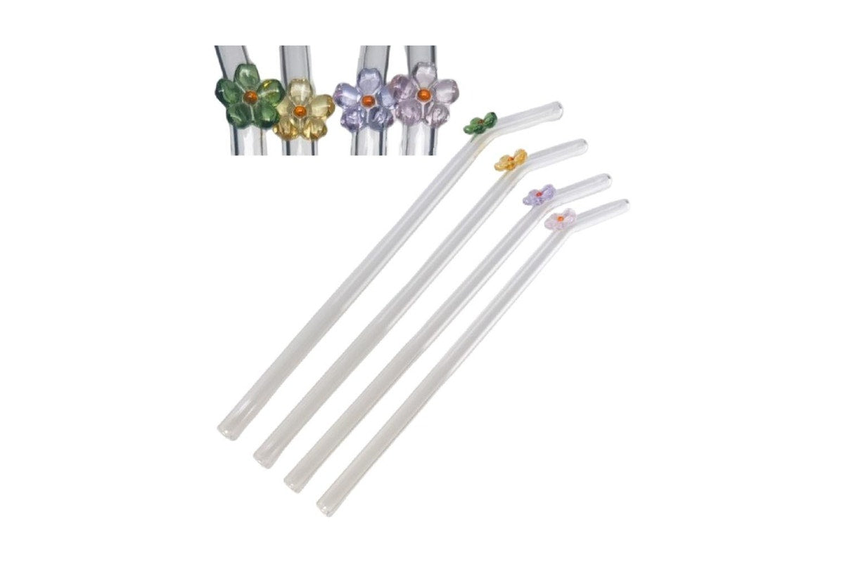 Kaya Flower Glass Straws S/4