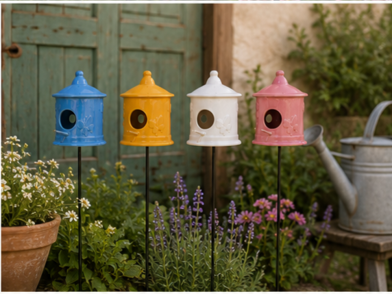 Ceramic Bird House Stake