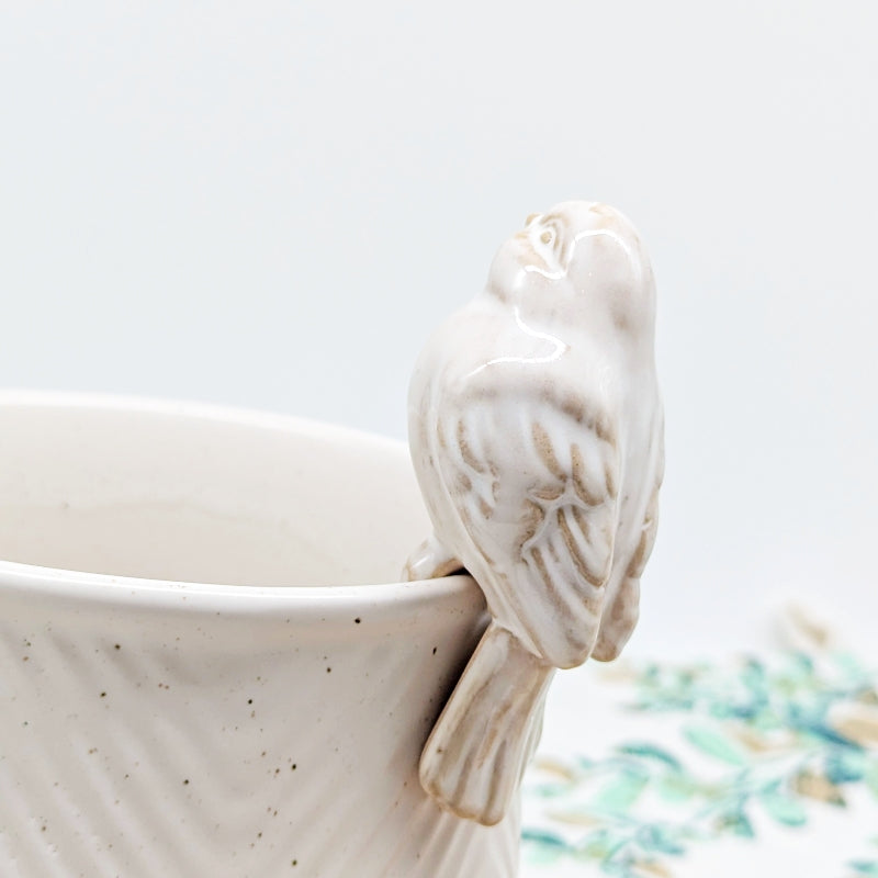 Pot Rim Decor - White Ceramic Bird