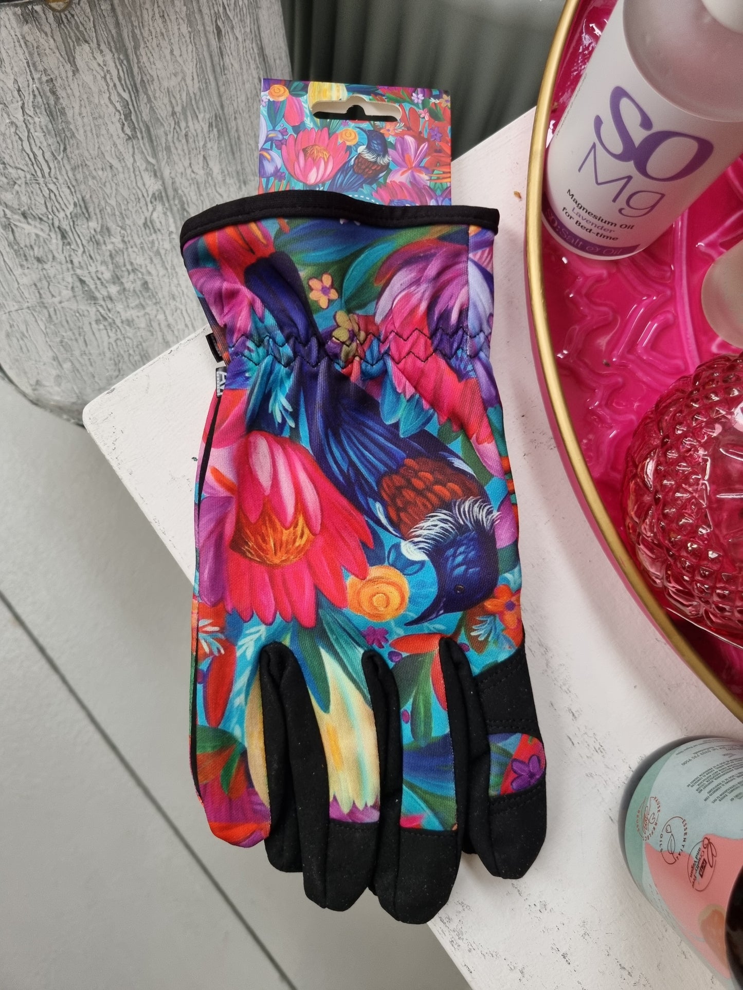 NZ Artist - Gardening Gloves (Pink Tui)