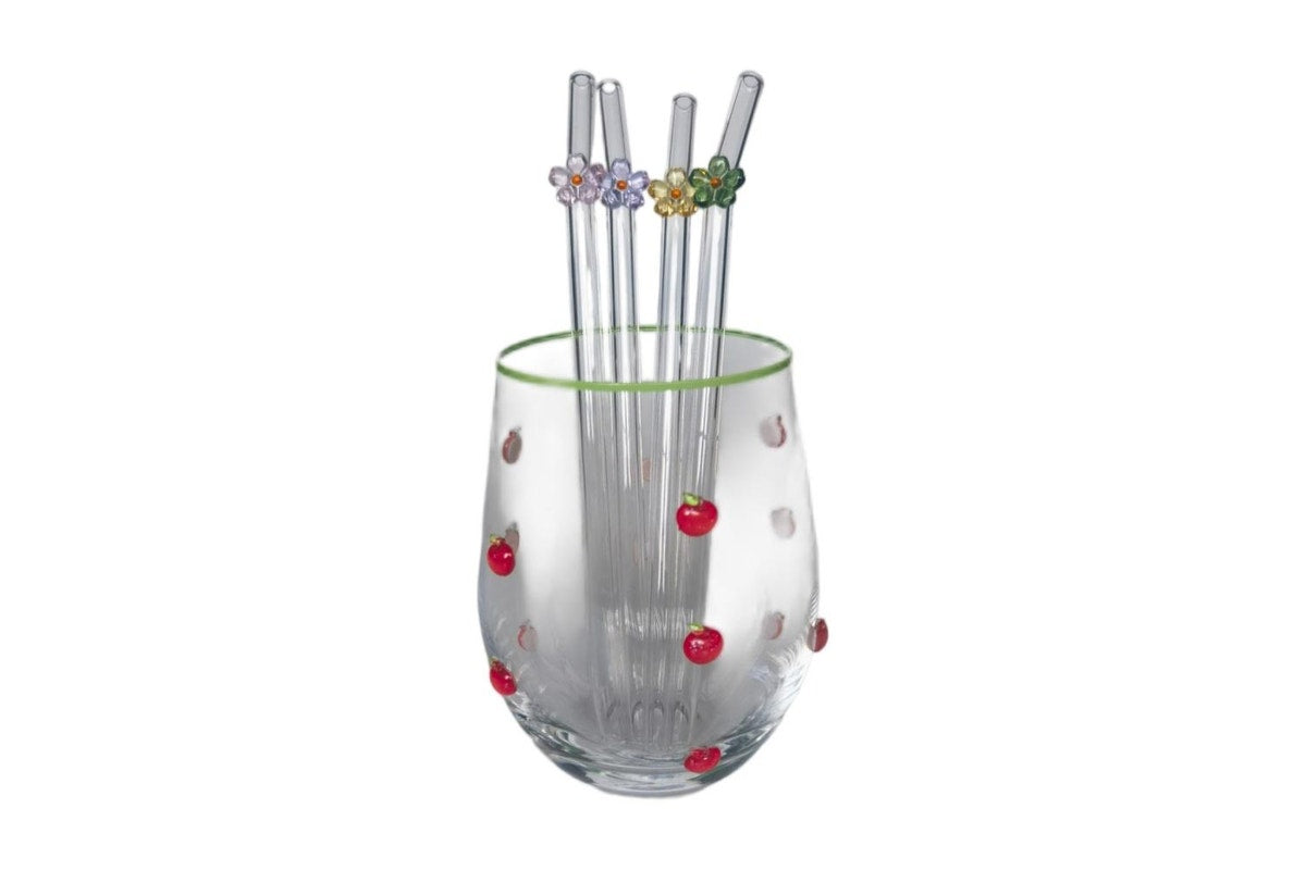 Kaya Flower Glass Straws S/4
