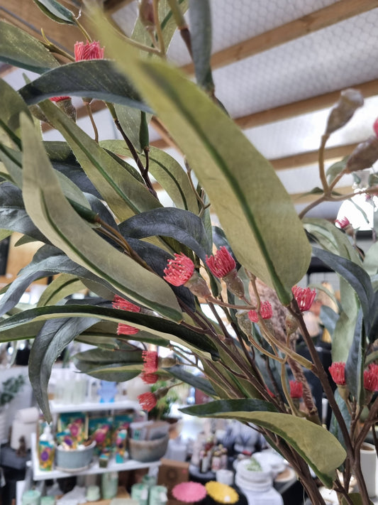 Faux Flowering Eucalyptus Spray 96cm