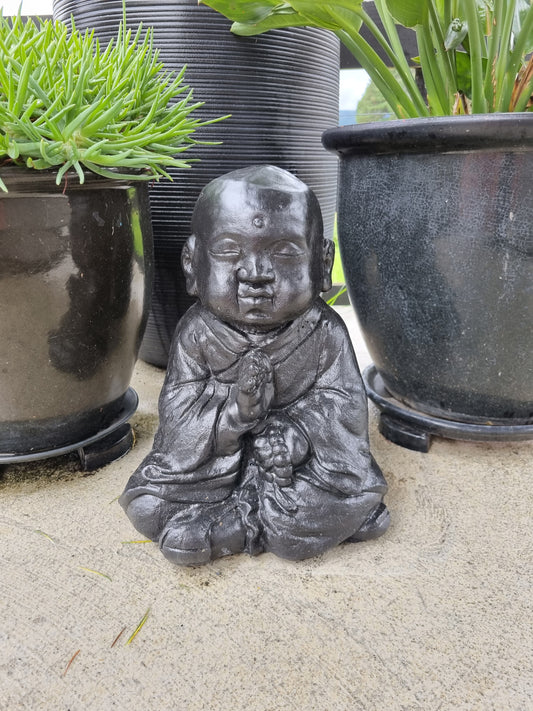 Sitting Buddha Holding Beads - Black
