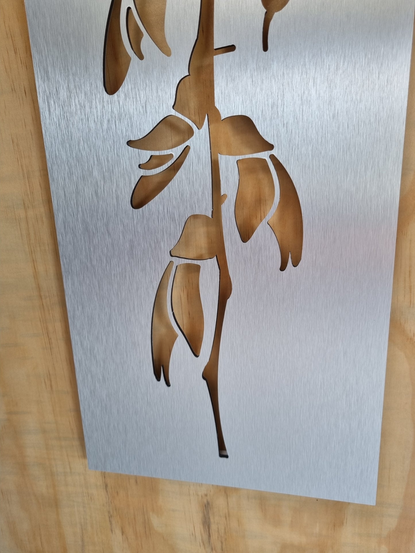 Kowhai Flower Art Panel - Brushed Silver