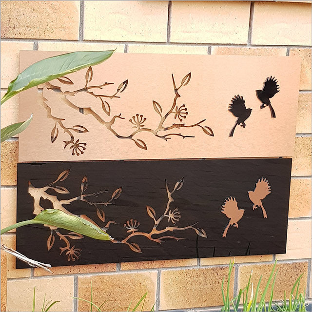 Fantail and Pohutukawa - Large Black Panel