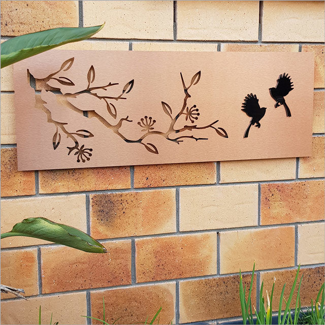 Fantail and Pohutukawa - Large Black Panel