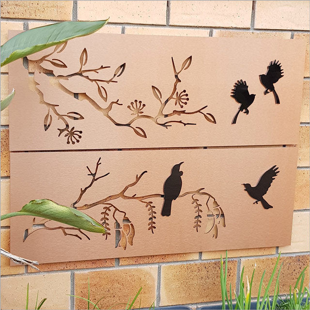 Fantail and Pohutukawa - Large Black Panel